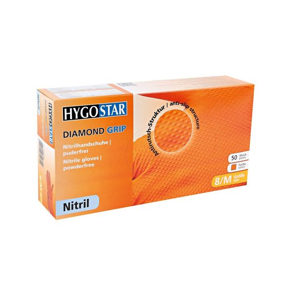 Nitrila cimdi, nepūderēti «Diamond Grip», oranžā krāsā, 50 gb.