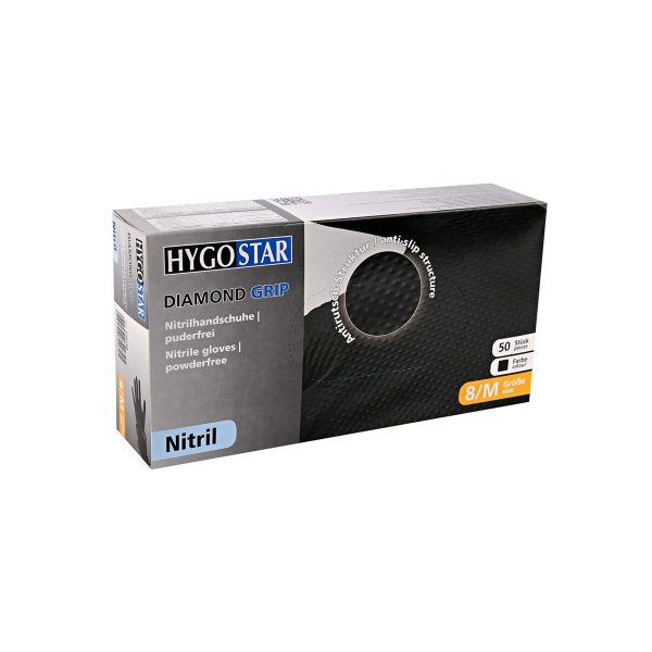 Nitrila cimdi, nepūderēti «Diamond Grip», melnā krāsā, 50 gb.