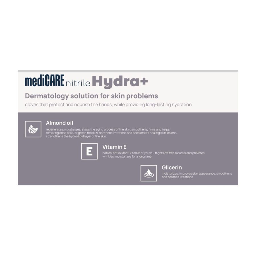 HYDRA+, Bagātināti nitrila cimdi Medicare nitrila cimdi HYDRA+, Bagātināti nitrila cimdi Medicare nitrila cimdi