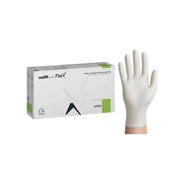 easyCARE nitrile flex BALTI elastīgie nitrila diagnostikas cimdi bez pūdera (100 gab.)