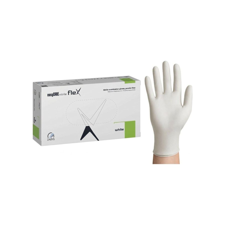 easyCARE nitrile flex BALTI elastīgie nitrila diagnostikas cimdi bez pūdera (100 gab.)