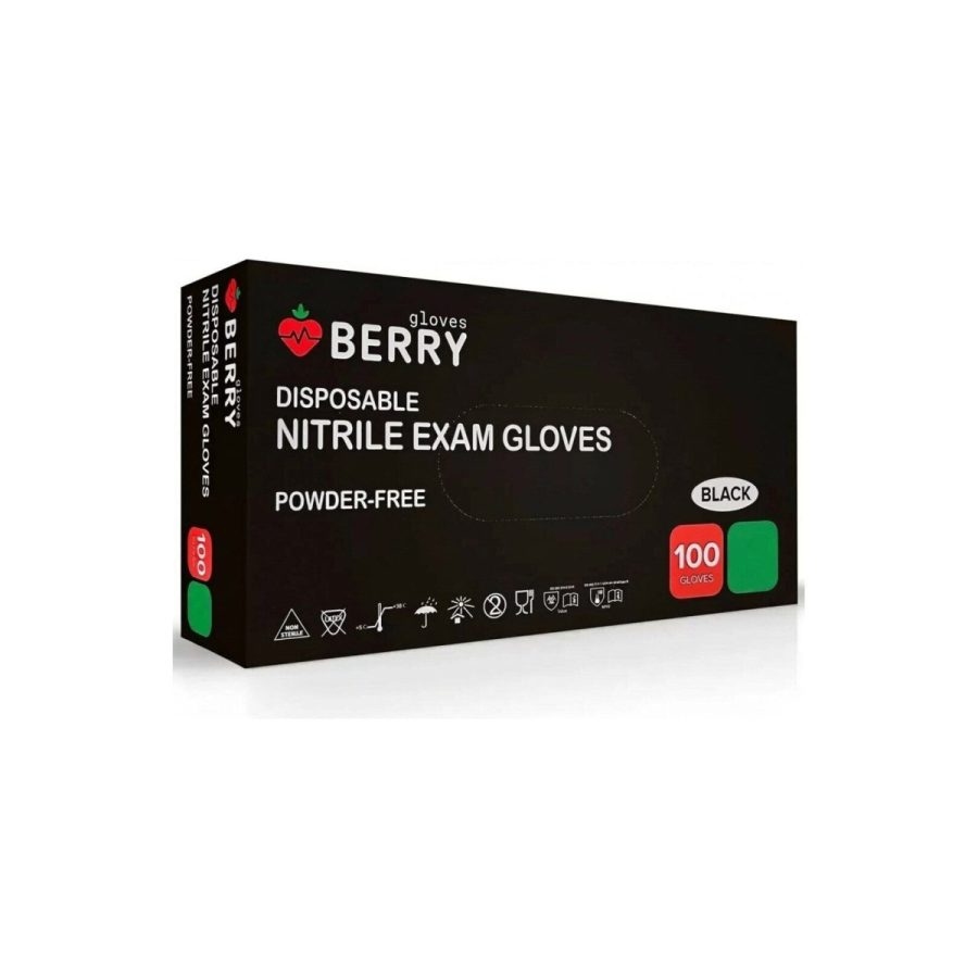 Melni BERRY nitrila cimdi, bez pūdera, N100, 100 gb Melni BERRY nitrila cimdi, bez pūdera, N100, 100 gb