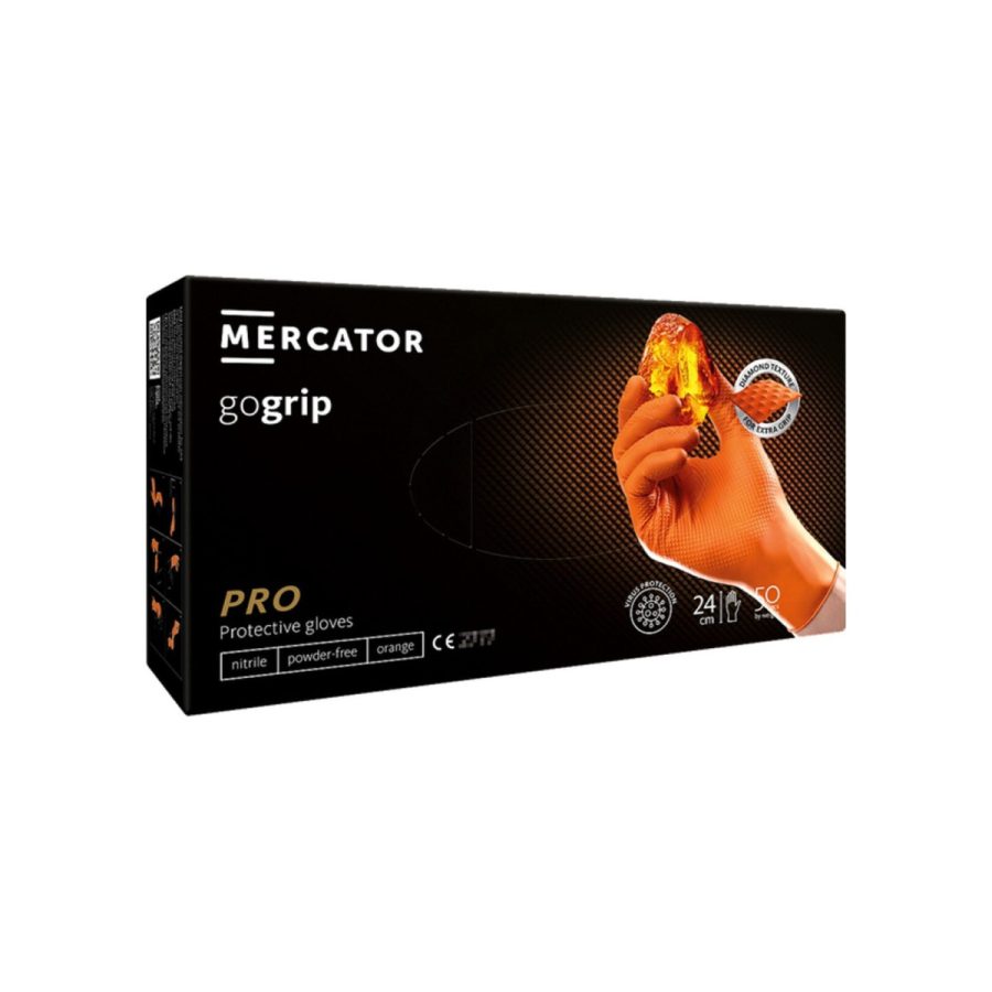 Nitrila cimdi, oranži, Mercator GoGrip Orange, N50 Nitrila cimdi, oranži, Mercator GoGrip Orange, N50