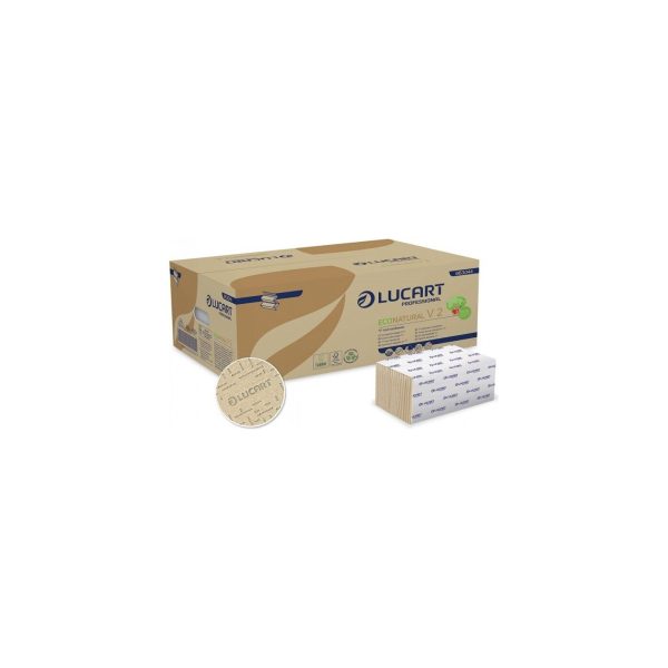 Lucart ECONATURAL V 2 papīra roku dvieļi loksnēs (V-locījums, 2 sl., Fiberpack®), 20 iepakojumi