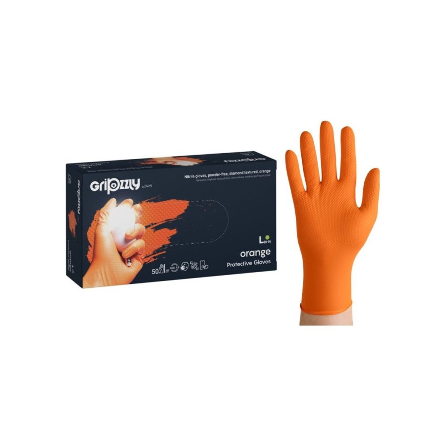 Zarys Gripzzly , Oranžā krāsā, Nitrila cimdi bez pūdera N50 Zarys Gripzzly , Oranžā krāsā, Nitrila cimdi bez pūdera N50